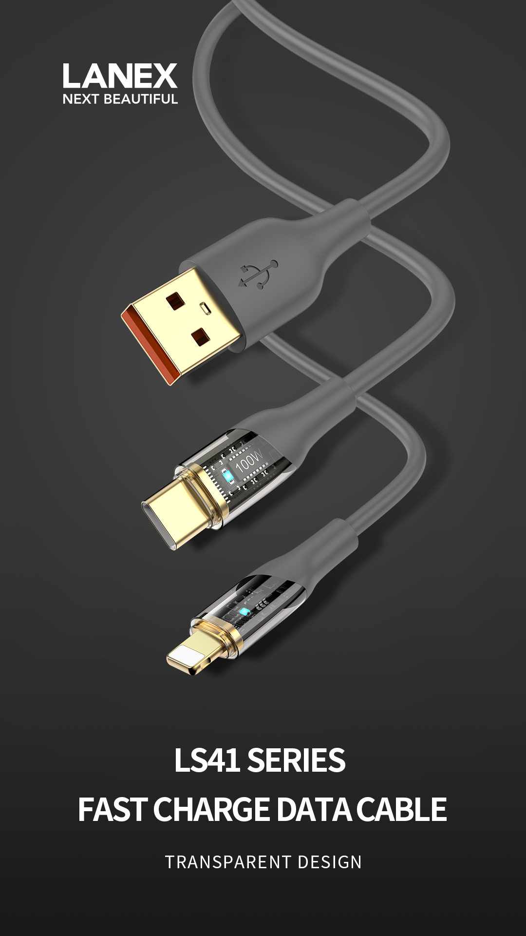 LANEX LS41CL PD30W TYPE-C TO LIGHTNING TRANSPARENT FAST CHARGING CABLE ...