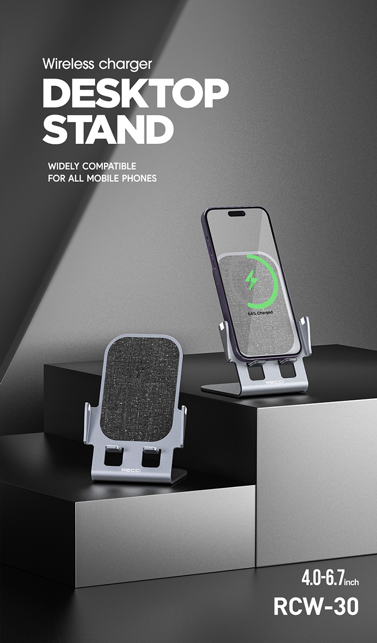 RECCI RCW-30 15W WIRELESS CHARGER DESKTOP STAND GREY
